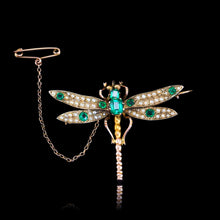 Load image into Gallery viewer, Antique Victorian Dragonfly Brooch Garnet & Seed Pearl 9K Gold - c.1900