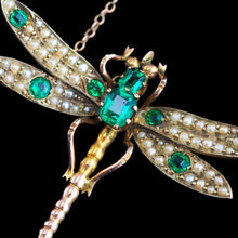 Load image into Gallery viewer, Antique Victorian Dragonfly Brooch Garnet & Seed Pearl 9K Gold - c.1900