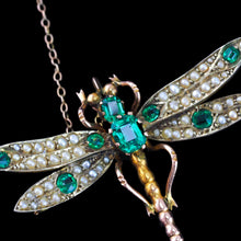 Load image into Gallery viewer, Antique Victorian Dragonfly Brooch Garnet & Seed Pearl 9K Gold - c.1900
