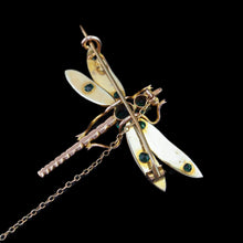 Load image into Gallery viewer, Antique Victorian Dragonfly Brooch Garnet & Seed Pearl 9K Gold - c.1900