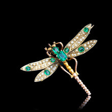 Load image into Gallery viewer, Antique Victorian Dragonfly Brooch Garnet & Seed Pearl 9K Gold - c.1900