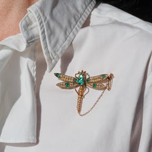 Load image into Gallery viewer, Antique Victorian Dragonfly Brooch Garnet & Seed Pearl 9K Gold - c.1900