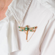 Load image into Gallery viewer, Antique Victorian Dragonfly Brooch Garnet & Seed Pearl 9K Gold - c.1900