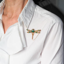 Load image into Gallery viewer, Antique Victorian Dragonfly Brooch Garnet & Seed Pearl 9K Gold - c.1900