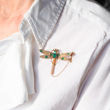 Load image into Gallery viewer, Antique Victorian Dragonfly Brooch Garnet & Seed Pearl 9K Gold - c.1900