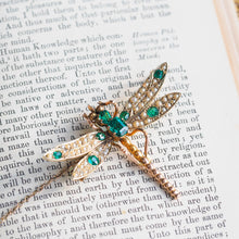 Load image into Gallery viewer, Antique Victorian Dragonfly Brooch Garnet & Seed Pearl 9K Gold - c.1900