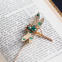 Load image into Gallery viewer, Antique Victorian Dragonfly Brooch Garnet & Seed Pearl 9K Gold - c.1900