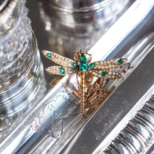Load image into Gallery viewer, Antique Victorian Dragonfly Brooch Garnet & Seed Pearl 9K Gold - c.1900