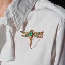 Load image into Gallery viewer, Antique Victorian Dragonfly Brooch Garnet & Seed Pearl 9K Gold - c.1900