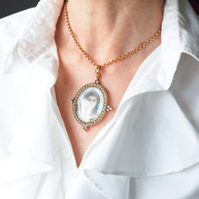 Load image into Gallery viewer, Antique Victorian Lady Portrait Pendant Necklace Pearls & Diamond 9ct Gold