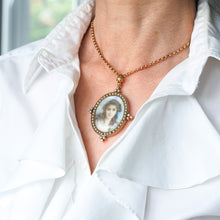 Load image into Gallery viewer, Antique Victorian Lady Portrait Pendant Necklace Pearls & Diamond 9ct Gold