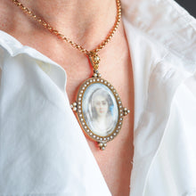 Load image into Gallery viewer, Antique Victorian Lady Portrait Pendant Necklace Pearls & Diamond 9ct Gold