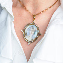 Load image into Gallery viewer, Antique Victorian Lady Portrait Pendant Necklace Pearls & Diamond 9ct Gold