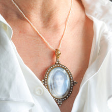 Load image into Gallery viewer, Antique Victorian Lady Portrait Pendant Necklace Pearls & Diamond 9ct Gold