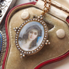 Load image into Gallery viewer, Antique Victorian Lady Portrait Pendant Necklace Pearls & Diamond 9ct Gold