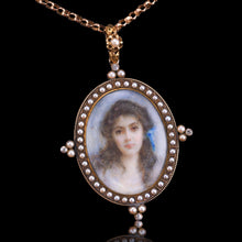Load image into Gallery viewer, Antique Victorian Lady Portrait Pendant Necklace Pearls & Diamond 9ct Gold