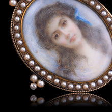 Load image into Gallery viewer, Antique Victorian Lady Portrait Pendant Necklace Pearls & Diamond 9ct Gold