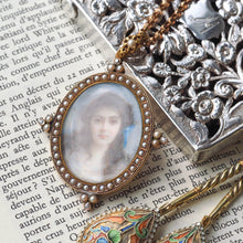 Load image into Gallery viewer, Antique Victorian Lady Portrait Pendant Necklace Pearls & Diamond 9ct Gold