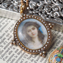 Load image into Gallery viewer, Antique Victorian Lady Portrait Pendant Necklace Pearls & Diamond 9ct Gold