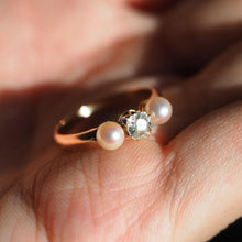 Load image into Gallery viewer, Antique Victorian Diamond and Pearl Ring 15ct Gold Trilogy Design - c.1890