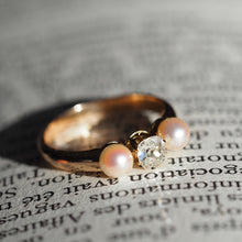 Load image into Gallery viewer, Antique Victorian Diamond and Pearl Ring 15ct Gold Trilogy Design - c.1890