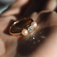 Load image into Gallery viewer, Antique Victorian Diamond and Pearl Ring 15ct Gold Trilogy Design - c.1890