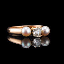 Load image into Gallery viewer, Antique Victorian Diamond and Pearl Ring 15ct Gold Trilogy Design - c.1890