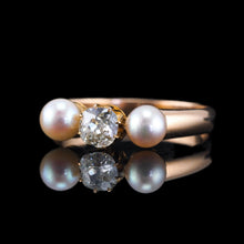 Load image into Gallery viewer, Antique Victorian Diamond and Pearl Ring 15ct Gold Trilogy Design - c.1890