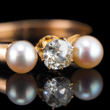 Load image into Gallery viewer, Antique Victorian Diamond and Pearl Ring 15ct Gold Trilogy Design - c.1890