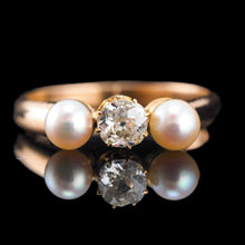 Load image into Gallery viewer, Antique Victorian Diamond and Pearl Ring 15ct Gold Trilogy Design - c.1890