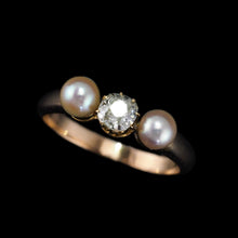 Load image into Gallery viewer, Antique Victorian Diamond and Pearl Ring 15ct Gold Trilogy Design - c.1890