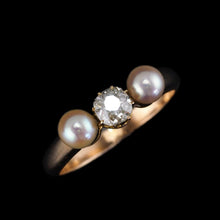 Load image into Gallery viewer, Antique Victorian Diamond and Pearl Ring 15ct Gold Trilogy Design - c.1890