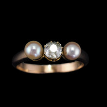 Load image into Gallery viewer, Antique Victorian Diamond and Pearl Ring 15ct Gold Trilogy Design - c.1890