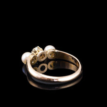 Load image into Gallery viewer, Antique Victorian Diamond and Pearl Ring 15ct Gold Trilogy Design - c.1890