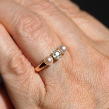 Load image into Gallery viewer, Antique Victorian Diamond and Pearl Ring 15ct Gold Trilogy Design - c.1890