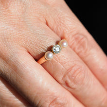 Load image into Gallery viewer, Antique Victorian Diamond and Pearl Ring 15ct Gold Trilogy Design - c.1890