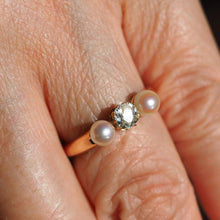 Load image into Gallery viewer, Antique Victorian Diamond and Pearl Ring 15ct Gold Trilogy Design - c.1890