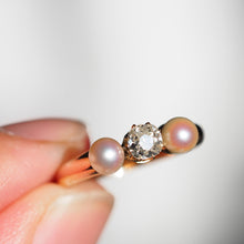 Load image into Gallery viewer, Antique Victorian Diamond and Pearl Ring 15ct Gold Trilogy Design - c.1890