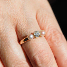 Load image into Gallery viewer, Antique Victorian Diamond and Pearl Ring 15ct Gold Trilogy Design - c.1890