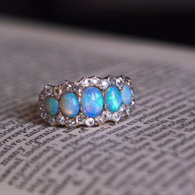 Load image into Gallery viewer, Antique Victorian Ring 5 Stone Opal & Diamond Cluster 18K Gold - c.1900