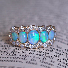 Load image into Gallery viewer, Antique Victorian Ring 5 Stone Opal & Diamond Cluster 18K Gold - c.1900
