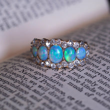 Load image into Gallery viewer, Antique Victorian Ring 5 Stone Opal & Diamond Cluster 18K Gold - c.1900
