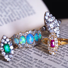 Load image into Gallery viewer, Antique Victorian Ring 5 Stone Opal & Diamond Cluster 18K Gold - c.1900