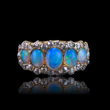 Load image into Gallery viewer, Antique Victorian Ring 5 Stone Opal & Diamond Cluster 18K Gold - c.1900