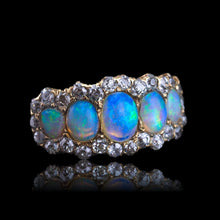 Load image into Gallery viewer, Antique Victorian Ring 5 Stone Opal & Diamond Cluster 18K Gold - c.1900