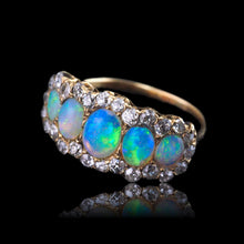 Load image into Gallery viewer, Antique Victorian Ring 5 Stone Opal & Diamond Cluster 18K Gold - c.1900