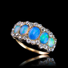 Load image into Gallery viewer, Antique Victorian Ring 5 Stone Opal & Diamond Cluster 18K Gold - c.1900