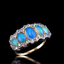 Load image into Gallery viewer, Antique Victorian Ring 5 Stone Opal & Diamond Cluster 18K Gold - c.1900