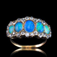 Load image into Gallery viewer, Antique Victorian Ring 5 Stone Opal & Diamond Cluster 18K Gold - c.1900
