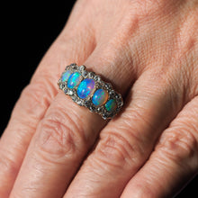 Load image into Gallery viewer, Antique Victorian Ring 5 Stone Opal & Diamond Cluster 18K Gold - c.1900